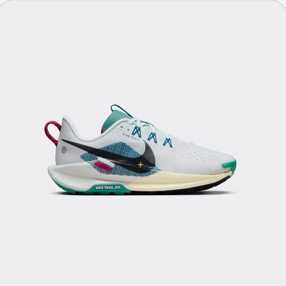 Nike ReactX Pegasus Trail 5 Running Shoes - White with Green & Navy Accents